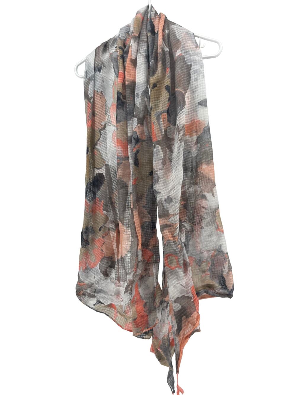 Cejon Gray Coral Floral Scarf OS Fall Travel Accessory Chic Outfit